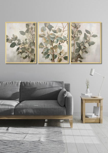 Ahşap Çerçeve Görünümlü Okaliptüs Yaprakları Tablo Seti Salon Oturma Yatak Odası Için Duvar Dekoru fiyatları