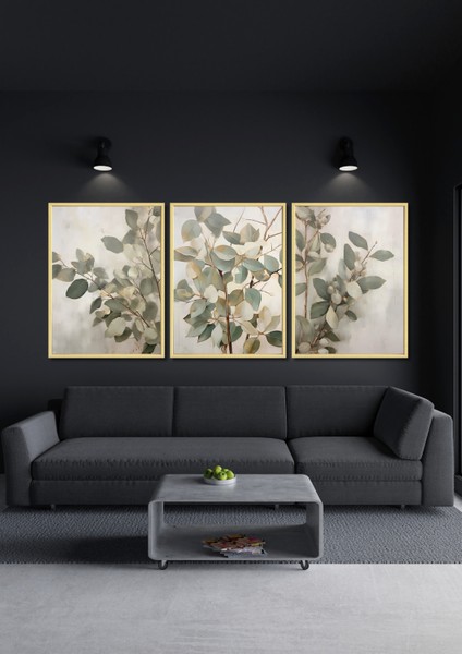 Ahşap Çerçeve Görünümlü Okaliptüs Yaprakları Tablo Seti Salon Oturma Yatak Odası Için Duvar Dekoru modelleri