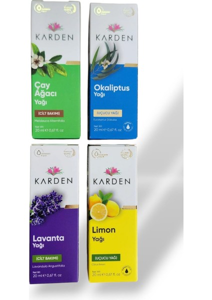 Yaz Destek Seti Bitkisel Yağlar 4'lü (Lavanta Yağı 20ML, Okaliptus Yağı 20ML ,limon Yağı 20 ML, Çay Ağacı Yağı 20ML)