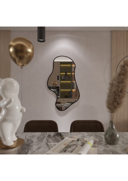 Organik Formlu Uzun Duvar Aynası – Modern Mdf Siyah Çerçeve, Banyo & Salon Dekoratif Ayna (AYP181)