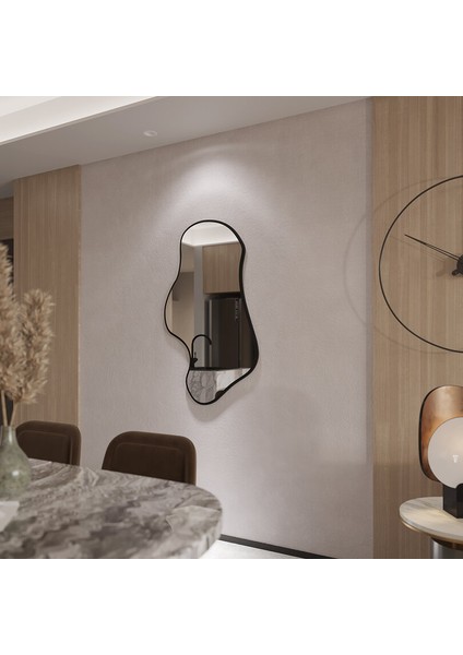 Organik Formlu Uzun Duvar Aynası – Modern Mdf Siyah Çerçeve, Banyo & Salon Dekoratif Ayna (AYP181) fiyatları