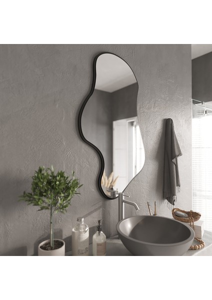 Organik Formlu Uzun Duvar Aynası – Modern Mdf Siyah Çerçeve, Banyo & Salon Dekoratif Ayna (AYP181) modelleri