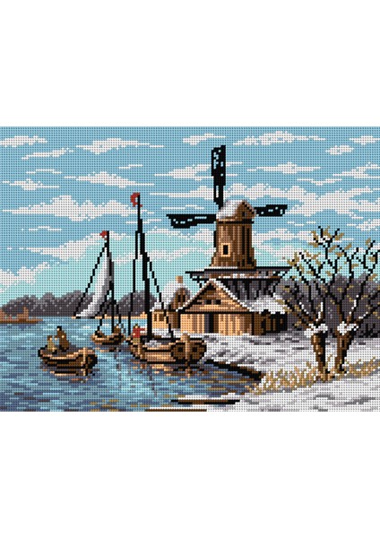 Baskılı Goblen Göl ve Değirmen 2059 30*40 cm