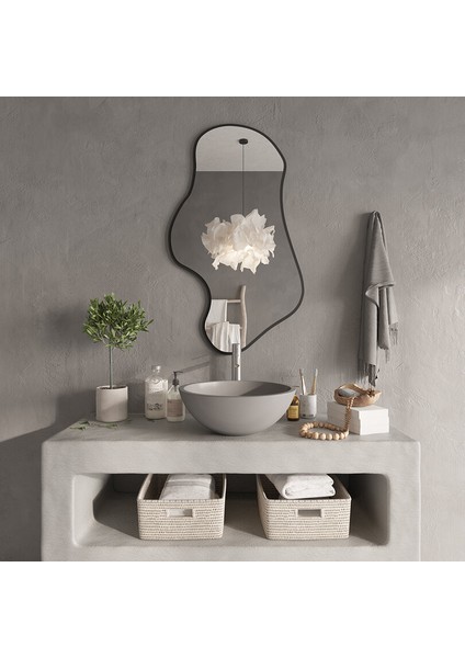 Organik Formlu Uzun Duvar Aynası – Modern Mdf Siyah Çerçeve, Banyo & Salon Dekoratif Ayna (AYP181) fırsatları