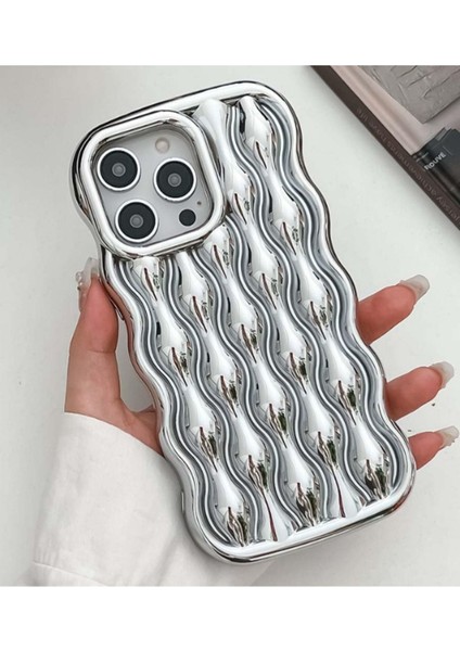 Apple Iphone 15 Pro Uyumlu Kılıf Platin Parlak Dalgalı Darbelere Karşı Dayanıklı Esnek Kapak