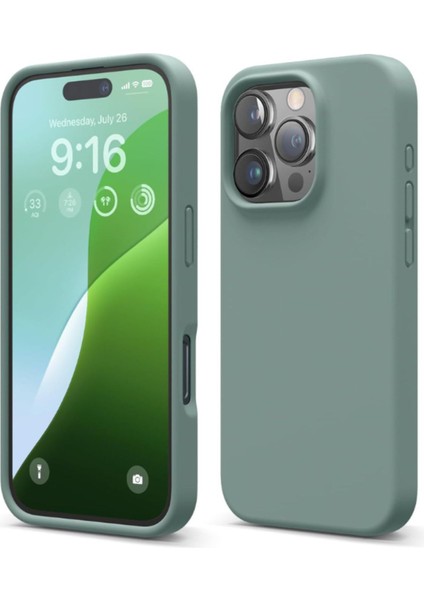 Apple iPhone 16 Pro Max Kılıf Kadife Lansman Soft Yumuşak Liquid Silikon Kamera Korumalı Kapak Yeşil