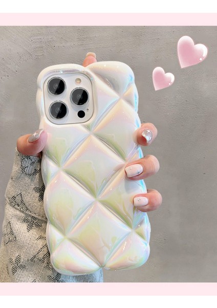 Iphone 15 Pro Max Uyumlu Kılıf Beyaz Baklava Desenli Hologramlı Dayanıklı Yumuşak Silikon Kapak modelleri