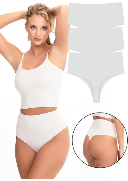 Kadın Yüksek Bel Tanga Lazer Kesim Külot 3 Lü Paket Set