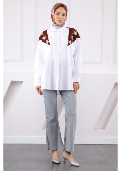 Bordo Garnili Taş Detaylı Gömlek fiyatları