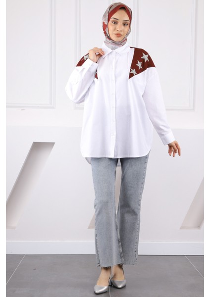 Bordo Garnili Taş Detaylı Gömlek modelleri
