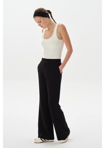 Modal Örme Nervürlü Flare Pantolon Siyah fiyatları