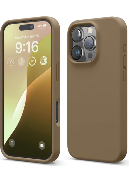 Apple iPhone 16 Pro Kılıf Kadife Lansman Soft Yumuşak Liquid Silikon Kamera Korumalı Kapak Kahve