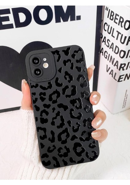Iphone 12 Uyumlu Kılıf Mat Siyah Leopar Desenli Darbelere Dayanıklı Yumuşak Kamera Korumalı Kapak