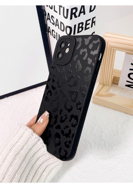 Iphone 12 Uyumlu Kılıf Mat Siyah Leopar Desenli Darbelere Dayanıklı Yumuşak Kamera Korumalı Kapak modelleri