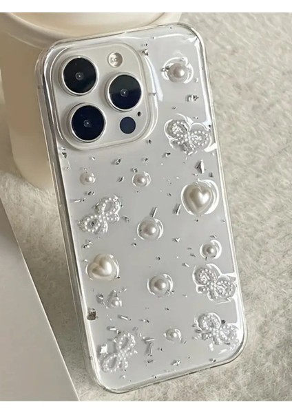 Apple iPhone 14 Pro Max Uyumlu Inci Kalpli Fiyonk Şeffaf Kılıf Simli Darbeye Karşı Dayanıklı Kapak fırsatları