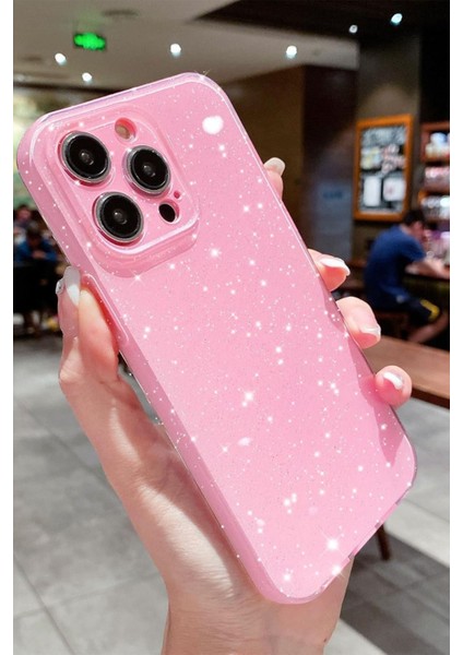 Apple iPhone 15 Pro Kılıf Simli Ince Darbe Dayanıklı Silikon Parlak Yumuşak Kapak Pembe