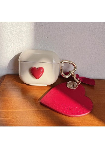 KVK 3D Kırmızı Kalp Kulaklık Kılıfı Bluetooth Bağlantılı Kulakiçi Stereo Kulaklıklar