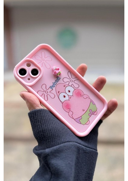 Iphone 15 Plus / 14 Plus Uyumlu Kılıf Patrick Desenli 3D Oyuncaklı Kamera Korumalı Kapak Pembe modelleri