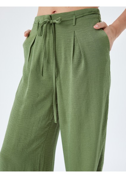 Yeni Sezon Geniş Paça Pantolon Düğmeli Beli Bağcıklı Normal Bel