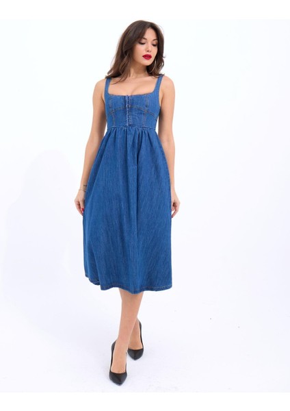 7143 Kot Elbise-Mavi