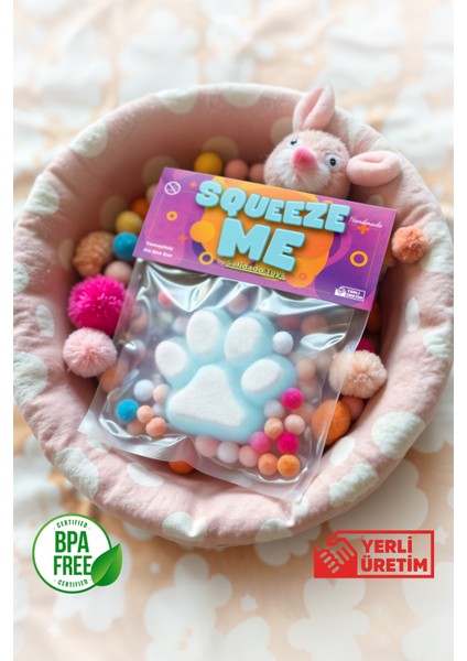 Mavi Kedi Patisi Taba Squishy – Yumuşak, Tüylü, Tatlı ve Sıkılabilir Sukuşi Oyuncağı