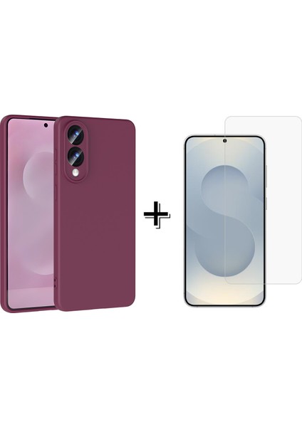 Samsung Galaxy S25 Edge Liquid Kadife Lansman Silikon Kılıf + Temperli Cam Ekran Koruyucu