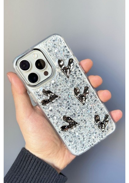 Apple iPhone 14 Pro Max Uyumlu Kılıf Taşlı Kalp Figürlü Darbeye Karşı Dayanıklı Sert Silikon Kapak fiyatları