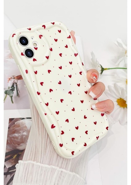 Iphone 11 Uyumlu Kılıf Kırmızı Aşk Kalp Şık Darbelere Karşı Dayanıklı Yumuşak Silikon Kapak Krem