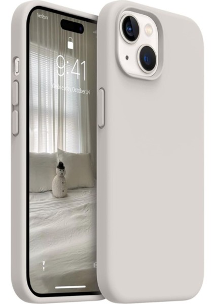 iPhone 15 Kılıf Kadife Lansman Soft Yumuşak Liquid Silikon Kamera Korumalı Kapak Taş