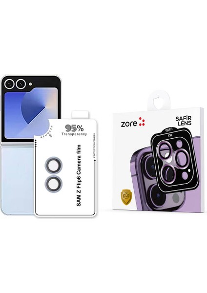 Galaxy Uyumlu Z Flip 6 Zore Cl-11 Safir Parmak Izi Bırakmayan Anti-Reflective Kamera Lens Koruyucu-Mavi