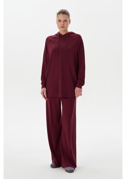Modal Örme Kapüşonlu Sweatshirt Bordo