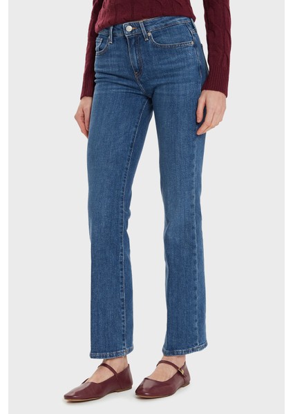 Streç Pamuklu Regular Fit Yüksek Bel Düz Paça Jeans Bayan Kot Pantolon WW0WW45009 1A9