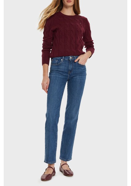 Streç Pamuklu Regular Fit Yüksek Bel Düz Paça Jeans Bayan Kot Pantolon WW0WW45009 1A9 fiyatları