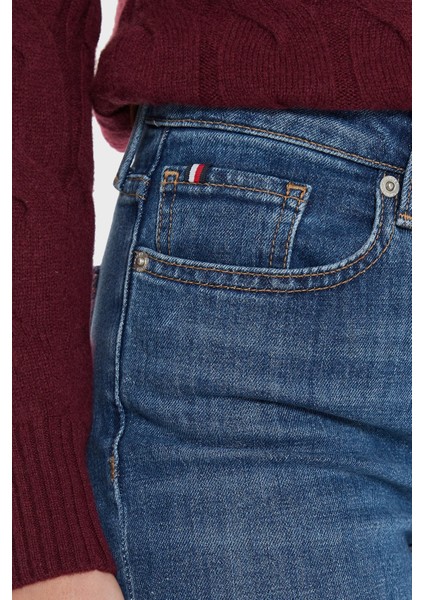 Streç Pamuklu Regular Fit Yüksek Bel Düz Paça Jeans Bayan Kot Pantolon WW0WW45009 1A9 fırsatları