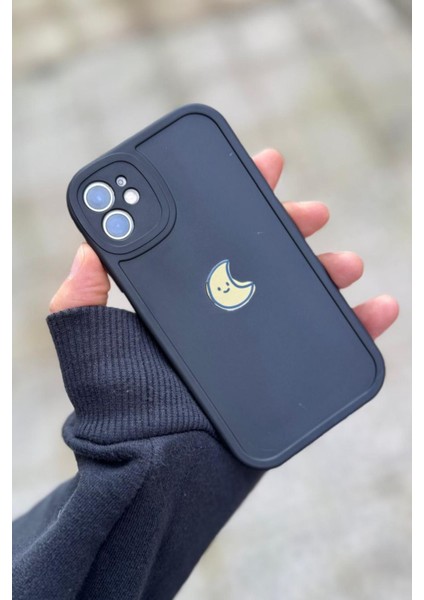 Iphone 12 Uyumlu Kılıf Ay Desenli Darbelere Dayanıklı Kamera Korumalı Silikon Kapak Siyah