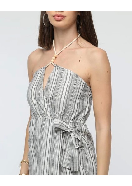 Kuşaklı Çizgili Mini Keten Elbise indirimleri