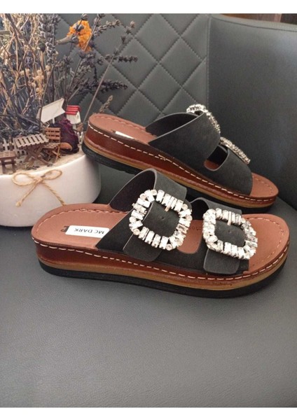 37145 Dolgu Topuklu Orotpedik Dikişli Taban Taşlı Terlik