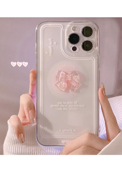 Apple Iphone 14 Pro Max Uyumlu Kılıf '3 Boyutlu Kurdele' Kamera Korumalı Yumuşak Kapak Şeffaf