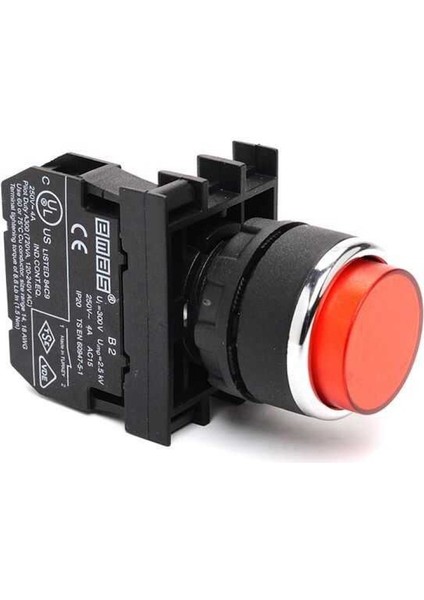 B102HK B Serisi Plastik 1no+1nc Yaylı Çıkık Kırmızı 22 mm Buton