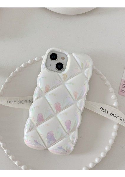 Iphone 13/14 Uyumlu Kılıf Beyaz Baklava Desenli Hologramlı Dayanıklı Yumuşak Silikon Kapak fiyatları
