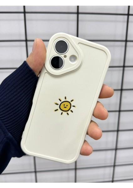 Iphone 16 Plus Uyumlu Kılıf Güneş Desenli Darbelere Dayanıklı Kamera Korumalı Silikon Kapak Krem