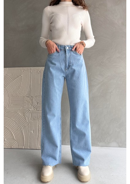 Yüksek Bel Geniş Paça Dikişsiz Paça Wide Leg Jean - 1419