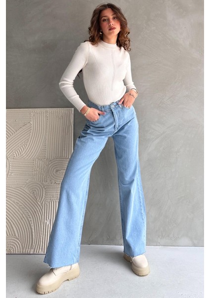 Yüksek Bel Geniş Paça Dikişsiz Paça Wide Leg Jean - 1419 fiyatları