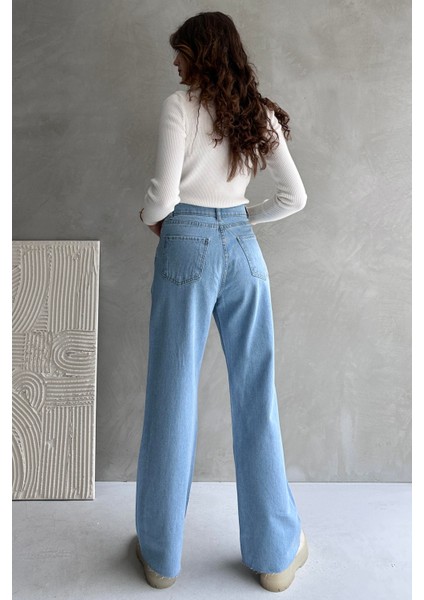 Yüksek Bel Geniş Paça Dikişsiz Paça Wide Leg Jean - 1419 indirimleri