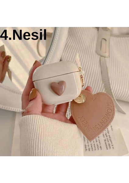 KVK 4. Nesil Kulaklık Kılıfı Bluetooth Bağlantılı Kahverengi Kalp Tasarımlı