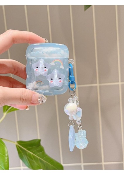 Airpods 1. ve 2. Nesil Uyumlu Premium Mavi Yıldız Işıltılı Kulaklık Kılıfı