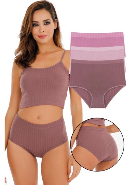 Kadın Fitilli Soft Renkler 3 Lü Yüksek Bel Külot Set - KTS4054