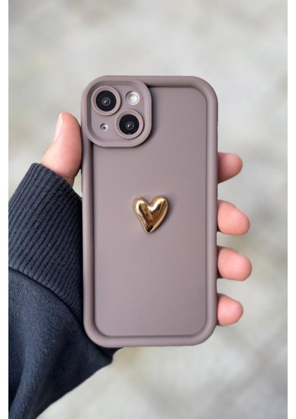 Iphone 15 Plus Uyumlu Kılıf 3D Gold Kalp Darbelere Dayanıklı Yumuşak Kamera Korumalı Kapak Kahve fiyatları
