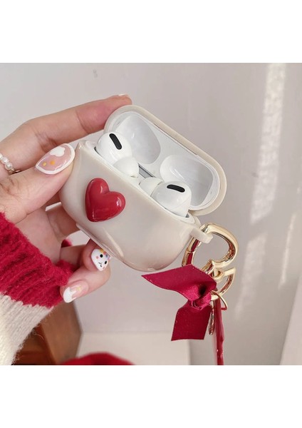 Pro 2. Nesil Uyumlu 3D Kırmızı Kalp Kopçalı Kulaklık Kılıfı