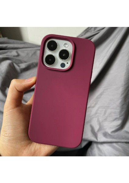 Iphone 14 Pro Max Kılıf Kadife Lansman Soft Yumuşak Liquid Silikon Kamera Korumalı Kapak Bordo